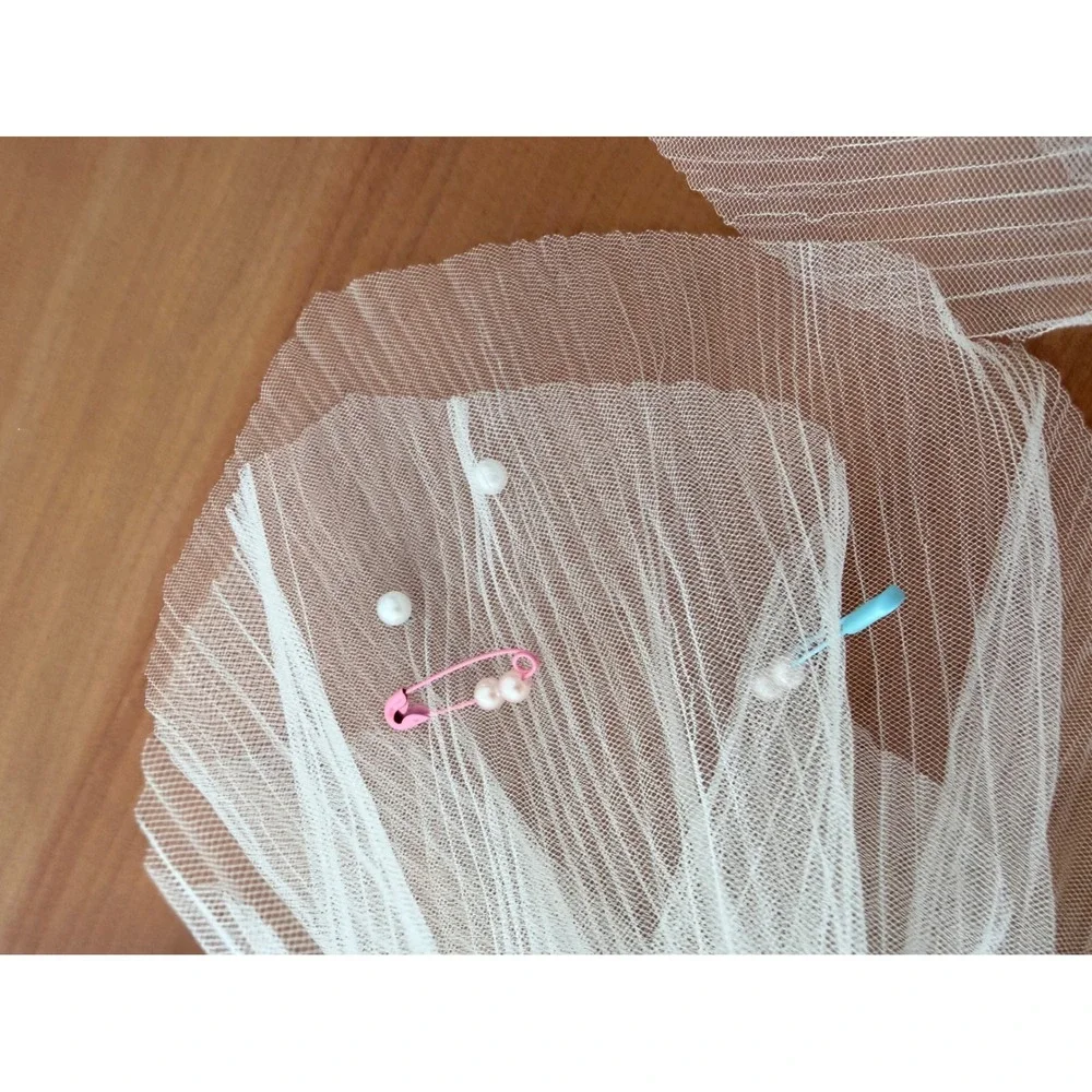 White Tulle Bow‎ Hair Clip Bridal Veil Pearl Safety Pin Embellished